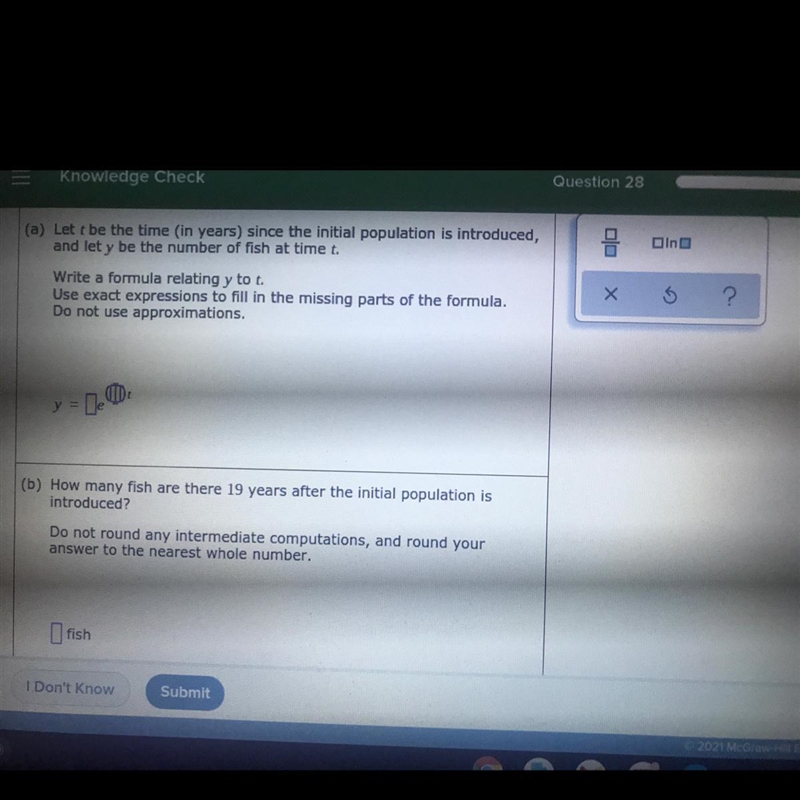 Knowledge CheckQuestion 28An initial population of 60 fish is introduced into a lake-example-1