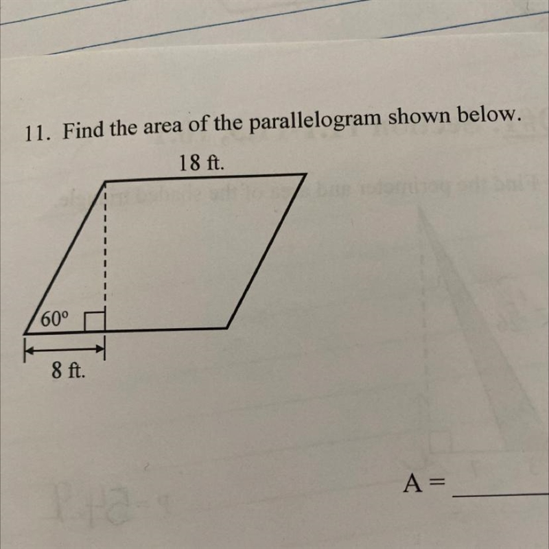 Find the area of the parallelogram shown below.-example-1