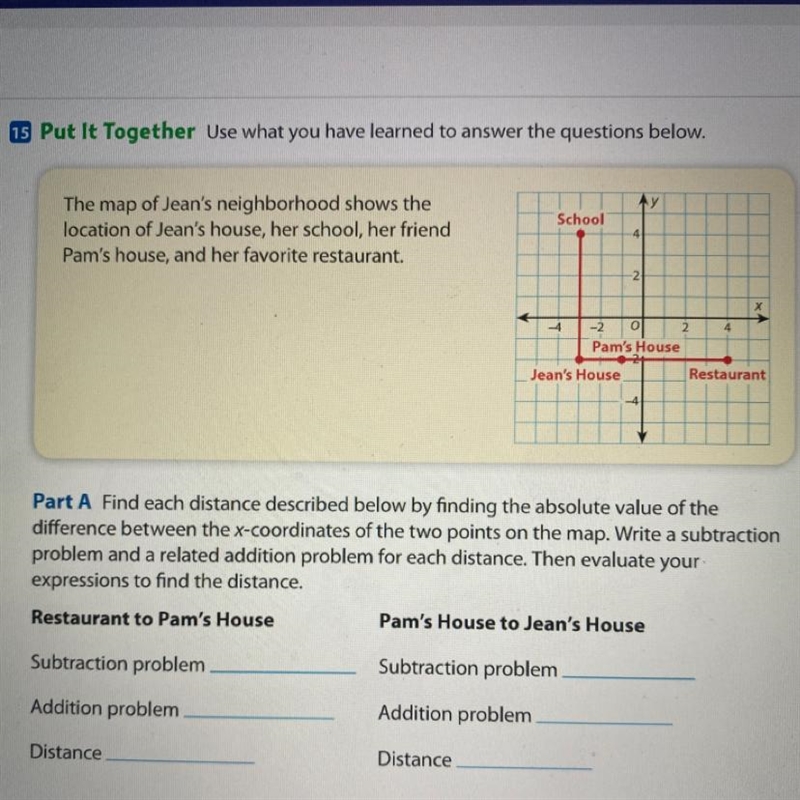 Find each distance described below by finding the absolute value of the difference-example-1