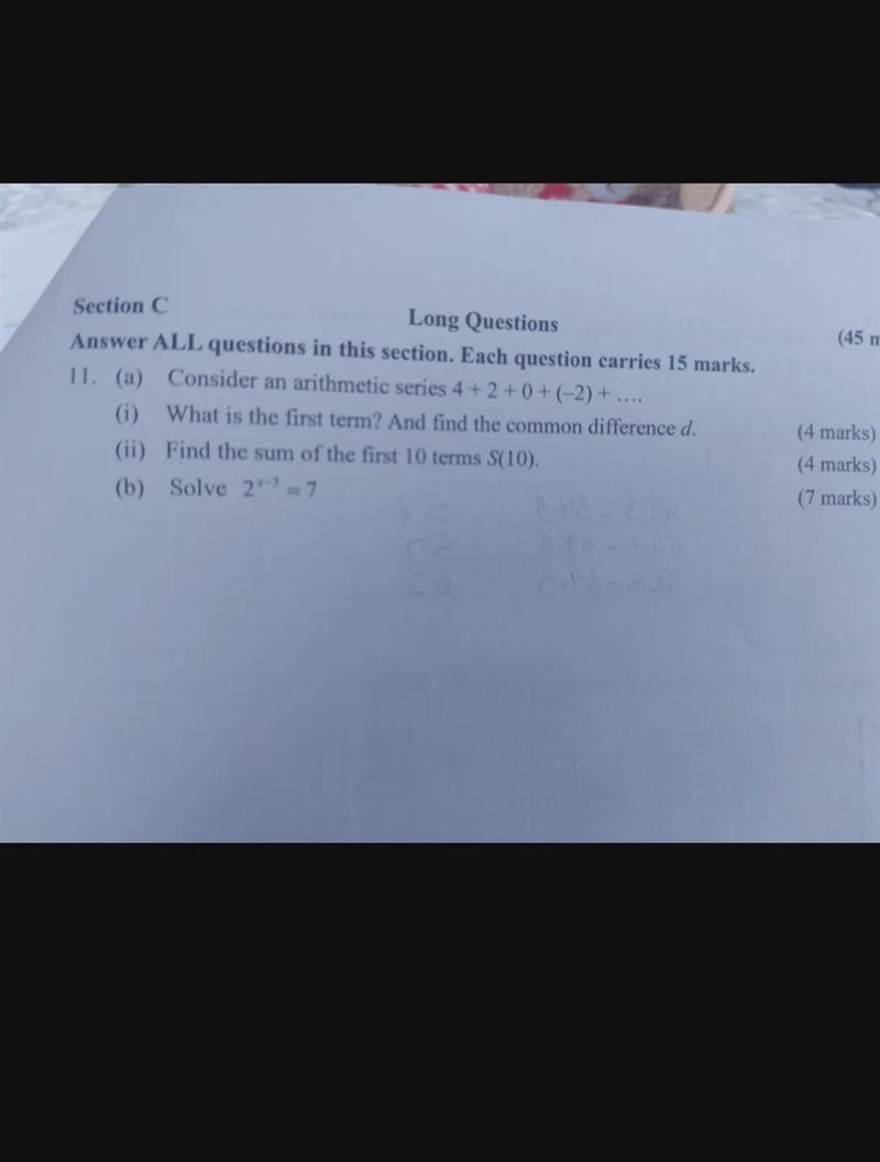 a) Consider an arithmetic series 4+2+0+(-2)+.....i) What is the first term? And find-example-1