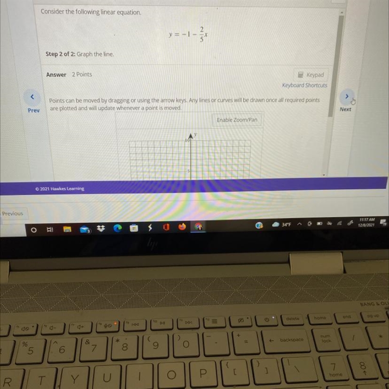 Consider the following linear equation.2y = -1-ainStep 2 of 2: Graph the line.-example-1