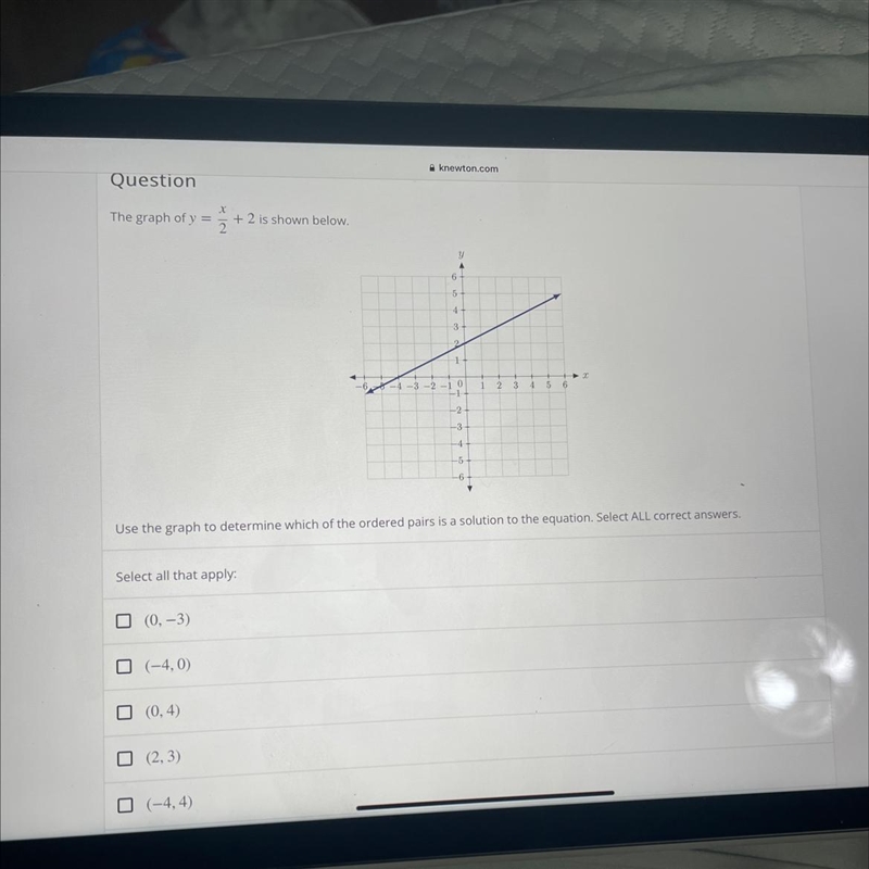 The graph of y=x/2 +2 is shown below. use the graph to determine which of the ordered-example-1