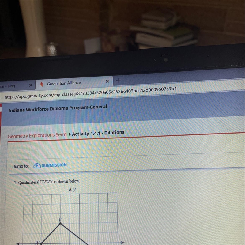 Geometry: what is the coordinate of V’ if quadrilateral U’V’W’X’ is created by dilating-example-1