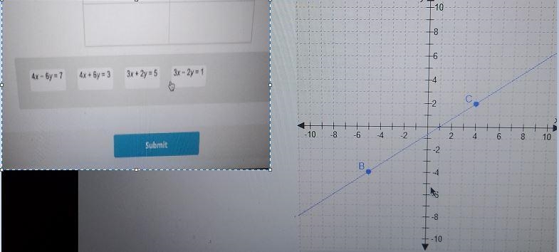 Determine which equation is parallel to line BC and which is perpendicular to line-example-1