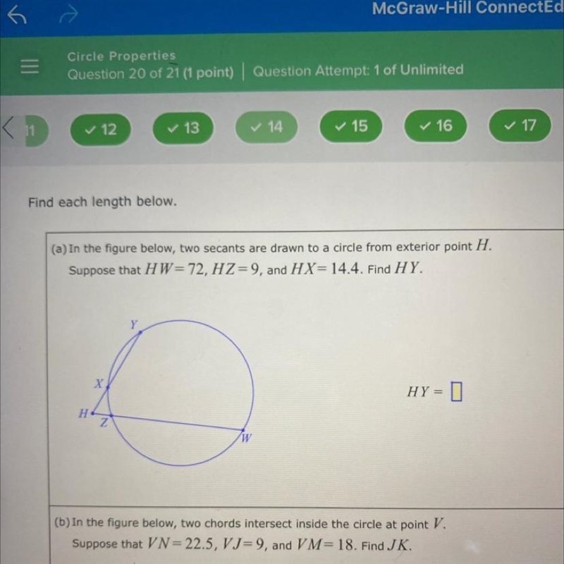 in the figure below, two seconds are drawn to a circle from exterior point H. Suppose-example-1