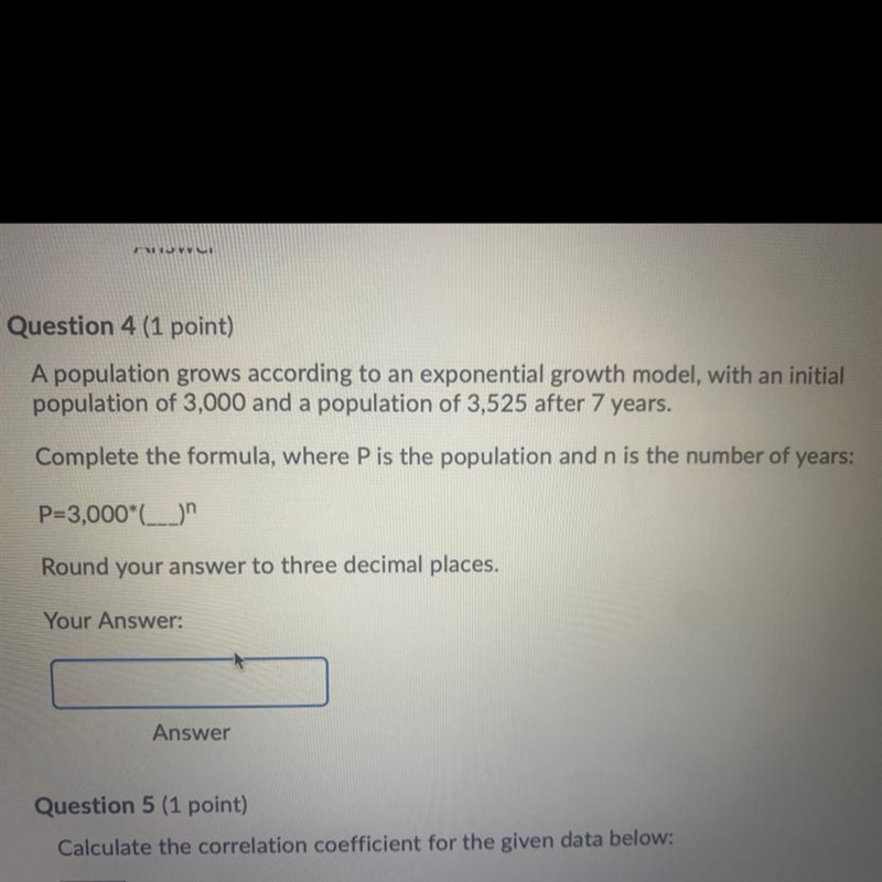 Complete the formula, where P is the population and and is the number of years-example-1