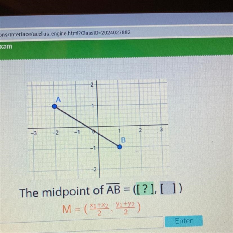 2. A -1 -3 -2. 2 3 B -1 -2 The midpoint of AB = ([?], [])-example-1