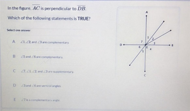 In the figure, AC is perpendicular to DB. Which of tgehe following statements is TRUE-example-1