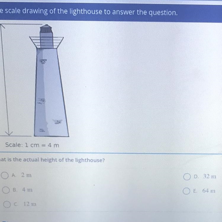 Use the scale drawing of the lighthouse to answer the question.Height: 8 cmScale = 1 cm-example-1