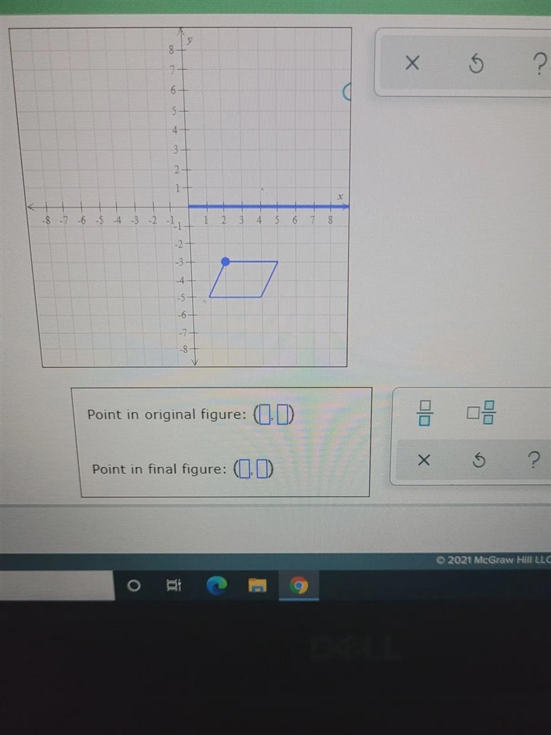 the figure below has a point marked with a large dot.first rotate the figure 90 degrees-example-1