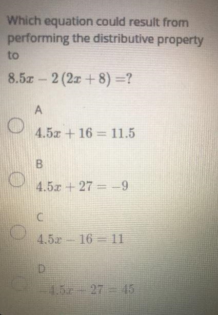 Which equation could result from performing the distributive property to 8.53 – 2 (2x-example-1