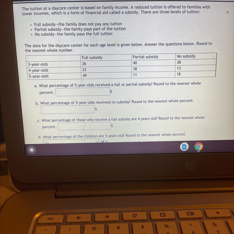 Can you please help me with this question. Question E the daycare center receives-example-1