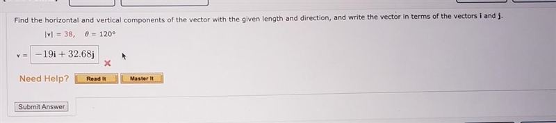 Find the horizontal and vertical components of the vector with the given length and-example-1