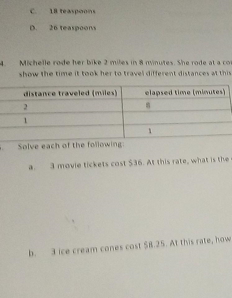 Michelle rode her bike 2 miles in 8 minutes. She rode at a constant speed. Complete-example-1