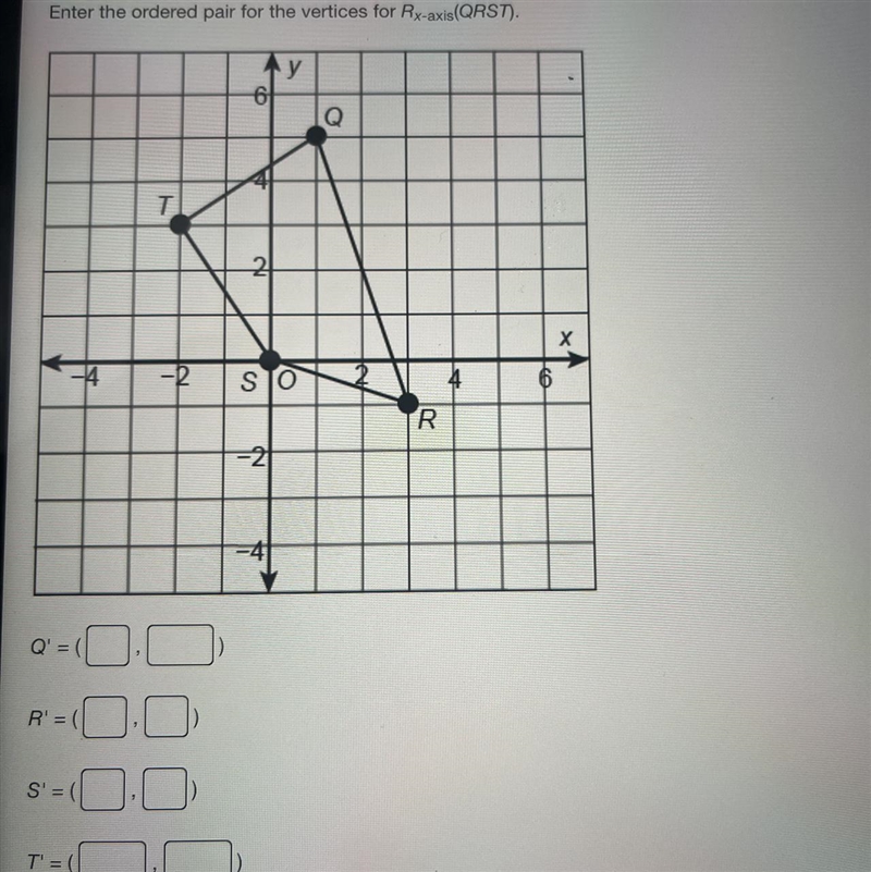 Enter the ordered pair for the vertices for Rx-axis(QRST). I need help with this please-example-1