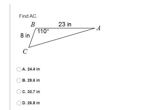 Find ACA. 24.4 inB. 28.6 inC. 30.7 inD. 26.8 in-example-1