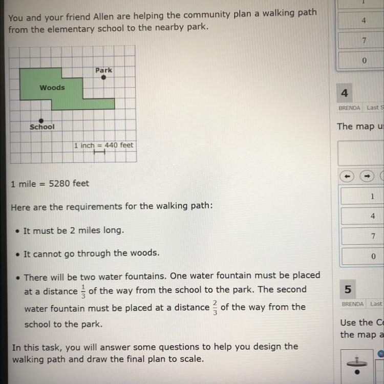 The map uses a scale of 1 in = 440 ft. On the map, how many inches represent 2 miles-example-1