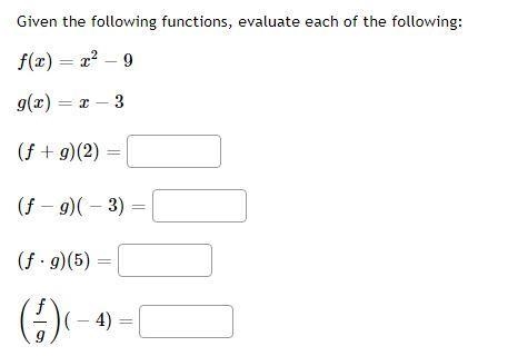 Given the following functions, evaluate each of the following:-example-1