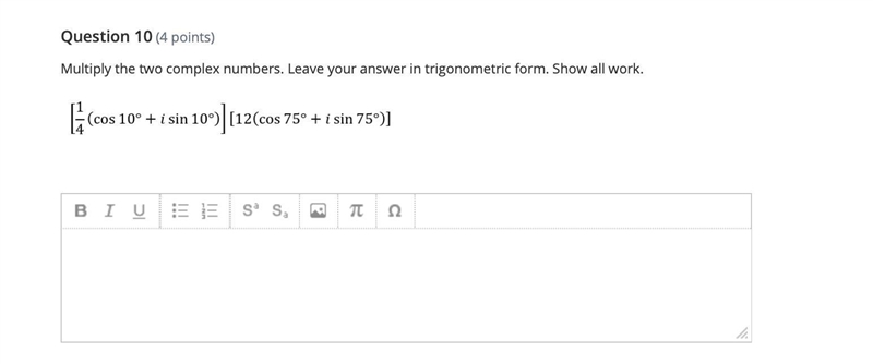 Multiply the two complex numbers. Leave your answer in trigonometric form. Show all-example-1