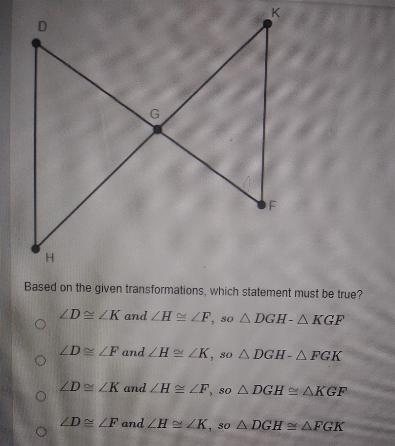 in the figure below , DGH was dilated and then rotated 180° about point G to create-example-1