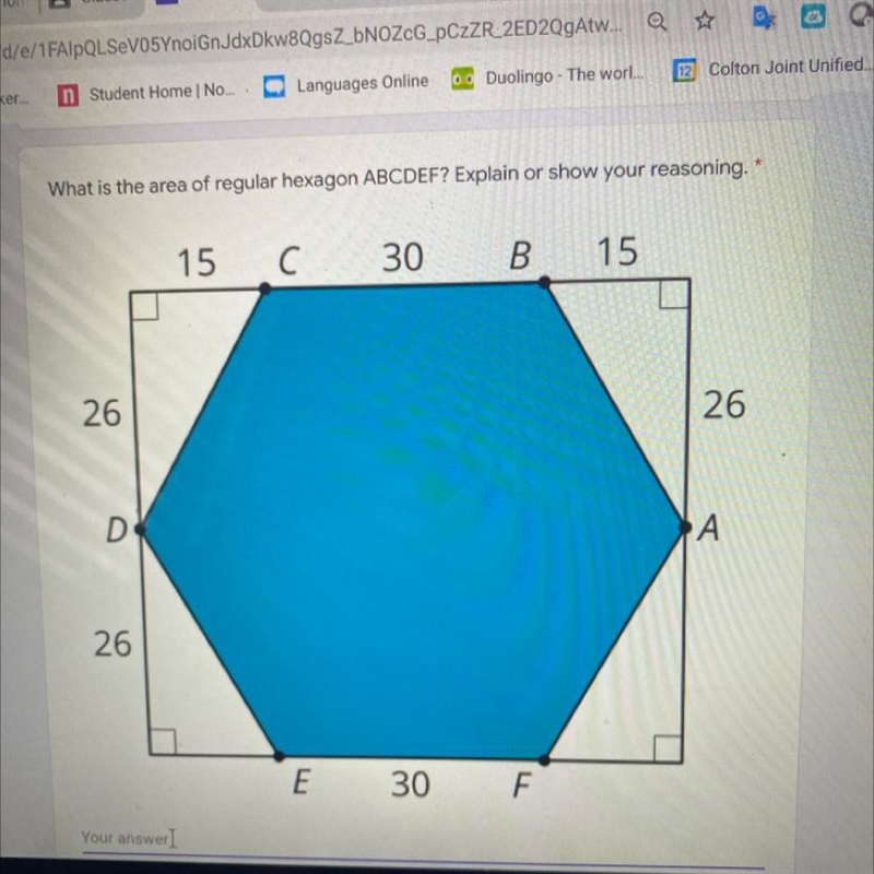 What is the area of regular hexagon ABCDEF? Explain or show your reasoning.-example-1