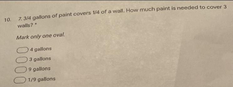 4 gallons of paint covers 1/4 of a wall. How much paint is needed to cover 3 walls-example-1