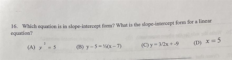 Which equation is in slope-intercept form?-example-1