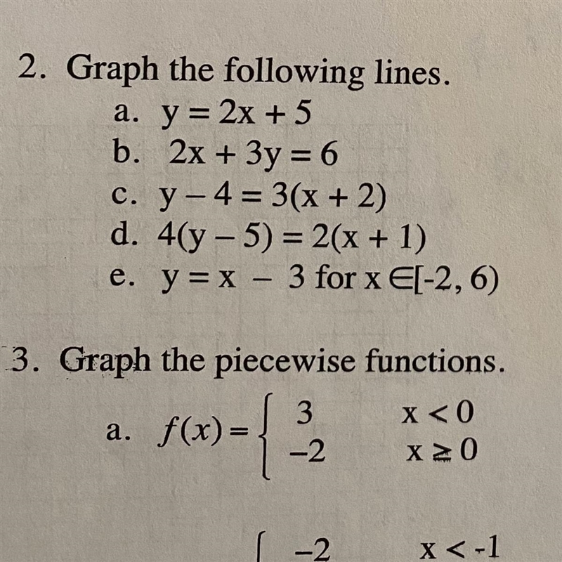 Hi, i need help with question 2! i need to graph all line equations for precalculus-example-1