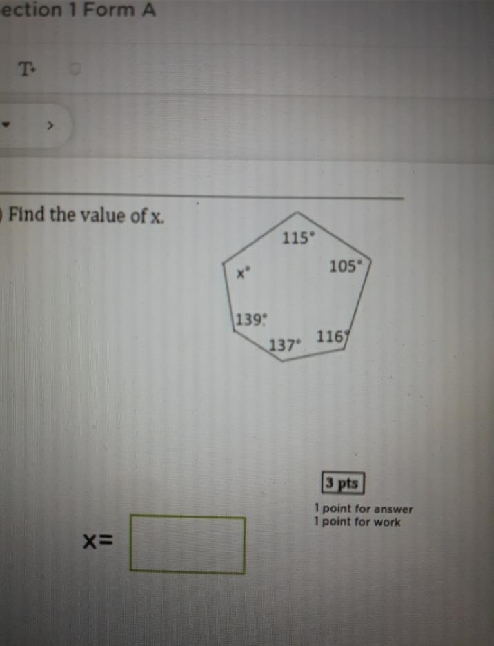 Find the value of x. 115 105 x 139 137 x 116-example-1