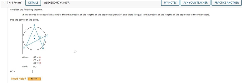 Consider the following theorem.If two chords intersect within a circle, then the product-example-1