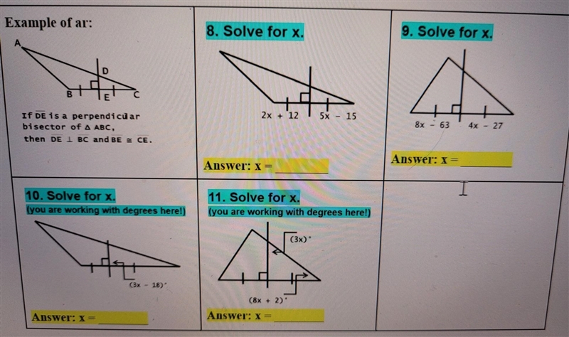 Example of ar: If DE is a perpendicular bisector of ΔA B C, then D E⊥B C and B E≅C-example-1