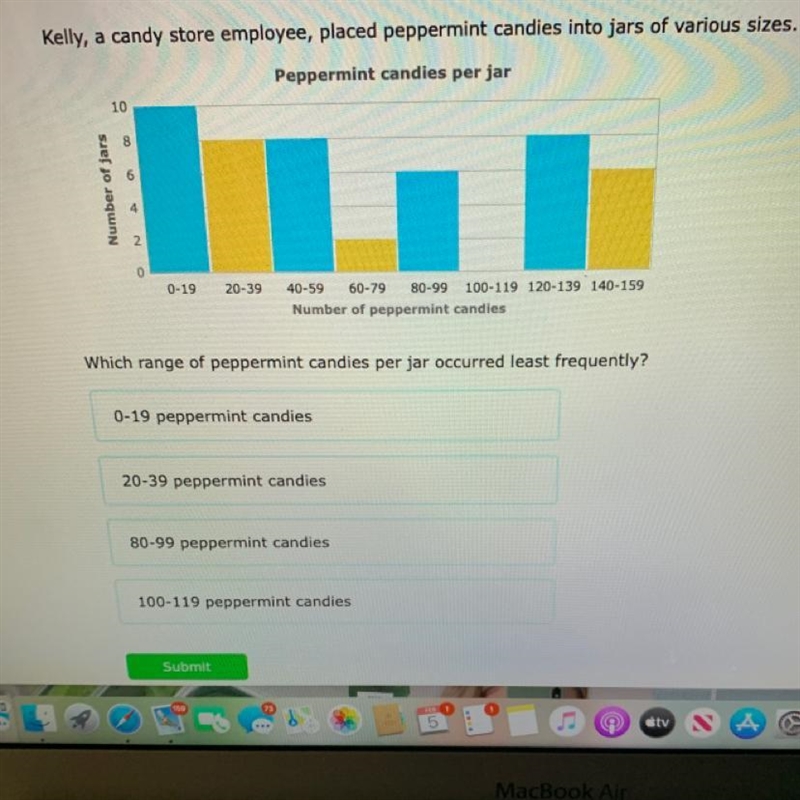 Which range of peppermint candies per jar occurred least frequently?-example-1