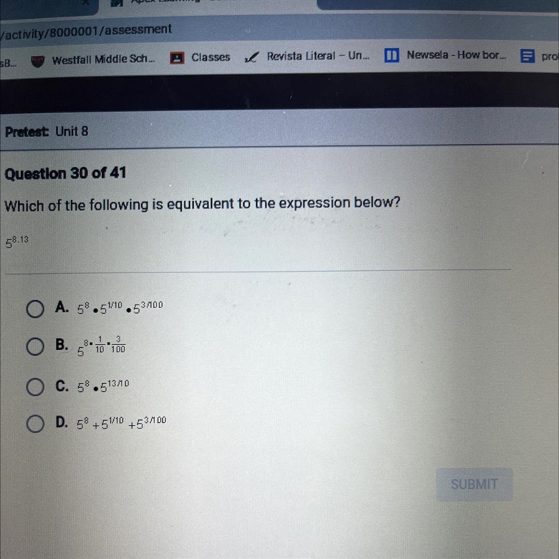 Which of the following is equivalent to the expression below? 5^8.13-example-1