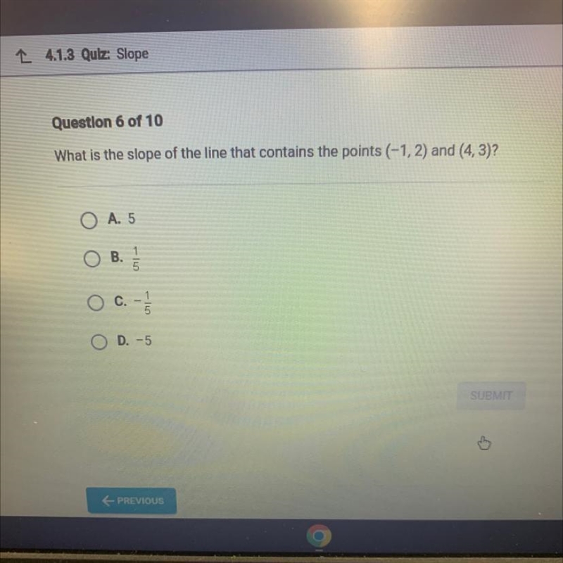 Question 6 of 10 What is the slope of the line that contains the points (-1, 2) and-example-1