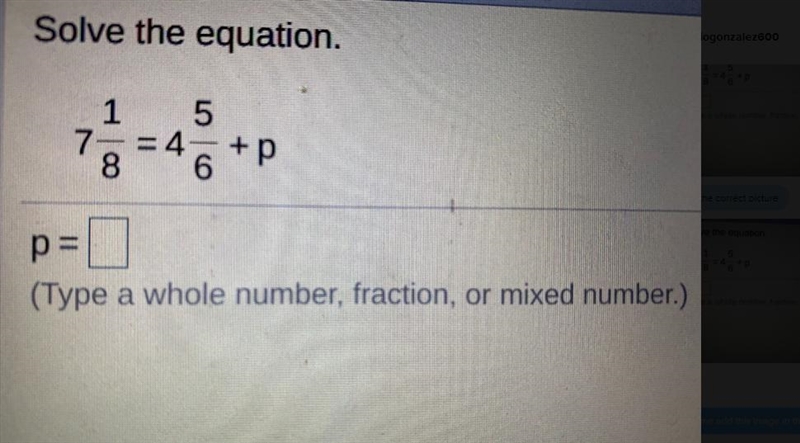 Solve the equation.1 49= 2 + p8 5p=0(Type a whole number, fraction, or mixed number-example-2