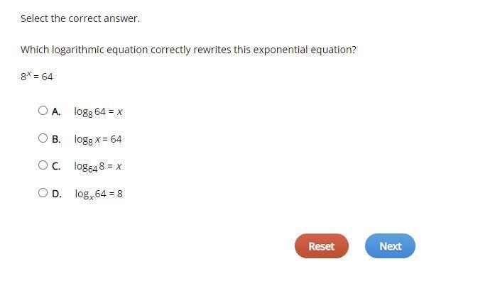 Which logarithmic equation is equivalent to the exponential equation below?-example-1