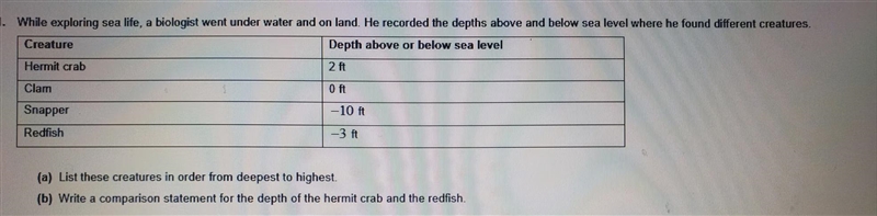 Score for Question 1: of 4 points) 1. While exploring sea life, a biologist went under-example-1