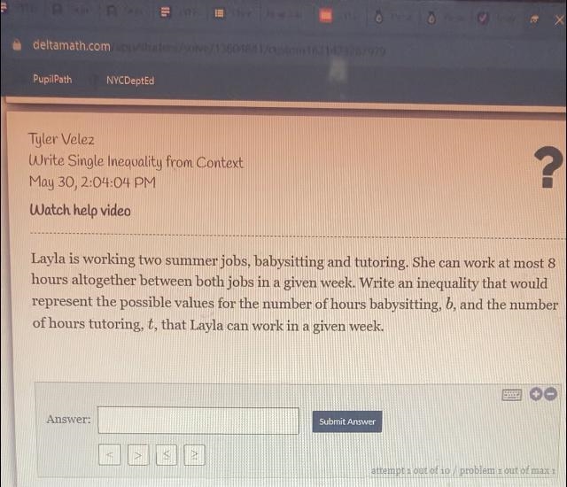 Write an inequality that would represent the possible values for the number of hours-example-1