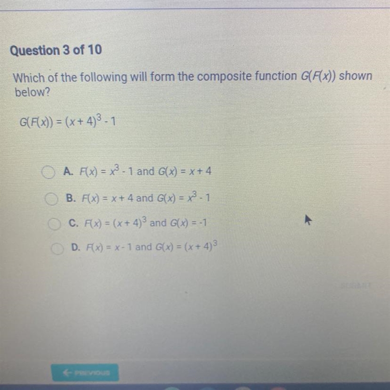 Which of the following will form the composite function G(F(x)) shown below? G(F(x-example-1