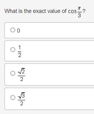 What is the exact value of cosine of the quantity pi over 3 question mark-example-1