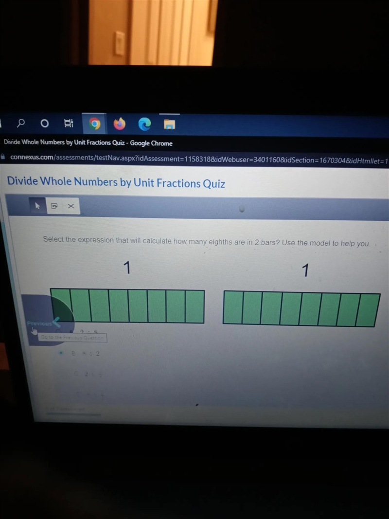 Select the expression that will calculate how many eighths are in 2 bars-example-1