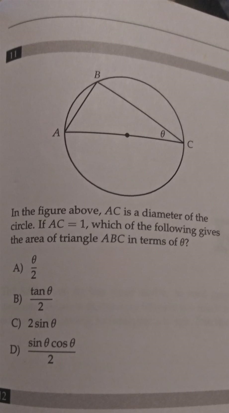 In the figure above, AC is a diameter of the circle. If AC = 1, which of the following-example-1