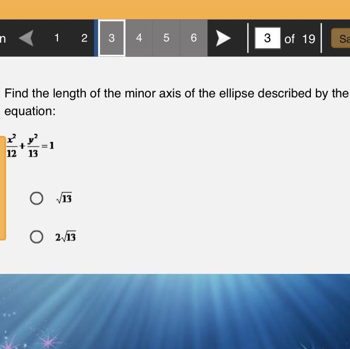 Find the length of the minor axis of the ellipse described by the equation:x squared-example-1