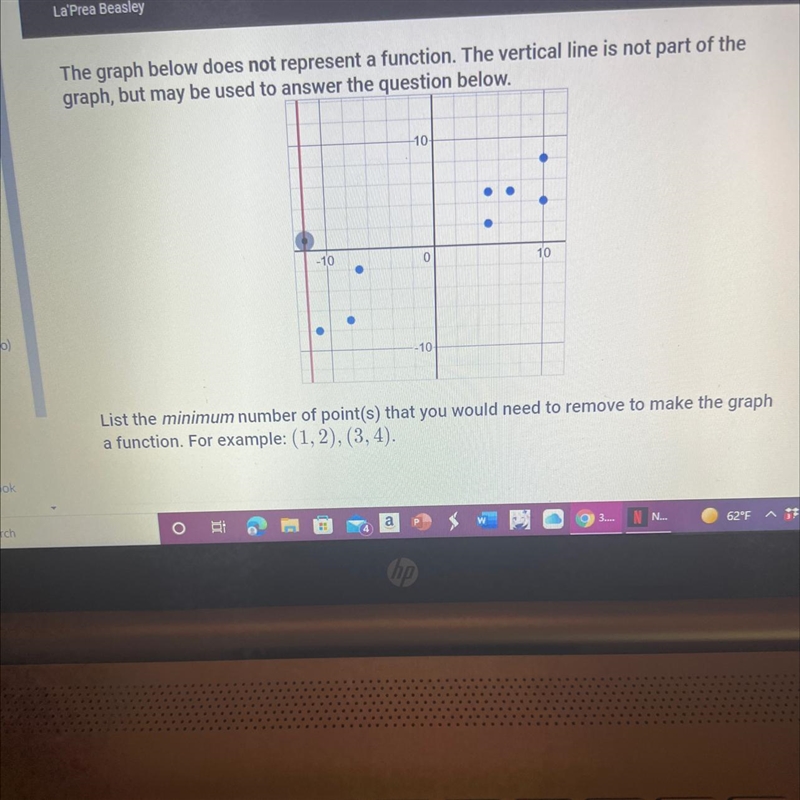 The graph below does not represent a function. The vertical line is not part of thegraph-example-1