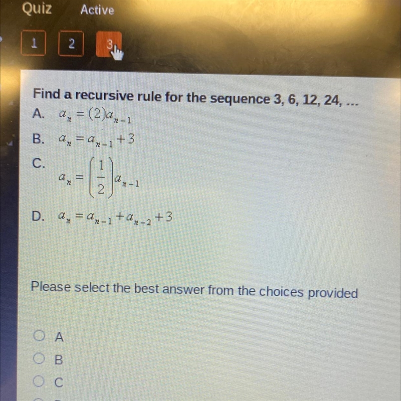 Find a recursive rule for the sequence 3, 6, 12, 24, ...-example-1