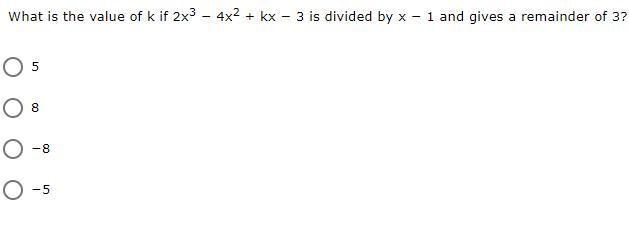 What is the value of k if 2x3 − 4x2 + kx − 3 is divided by x − 1 and gives a remainder-example-1