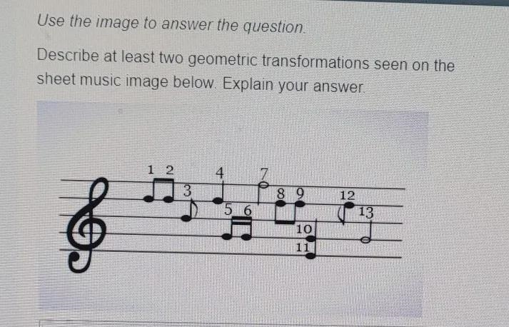 Describe at least two geometric transformations seen on the sheet music image below-example-1