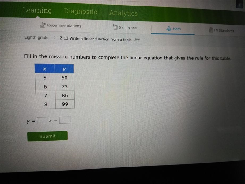 IXL Search topics and skills Learning Diagnostic Analytics TN Standard Recommendations-example-1