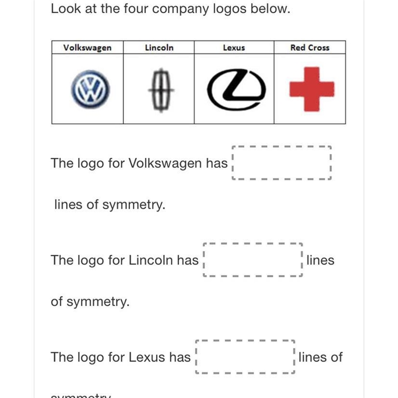 Look at the four company logos below.VolkswagenLincolnLexusRed Cross0♡+The logo for-example-1