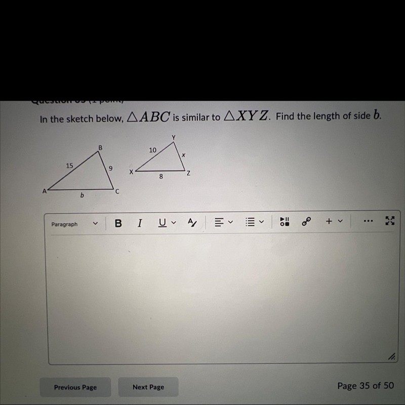 In the sketch below, AABC is similar to AXYZ. Find the length of side b.-example-1